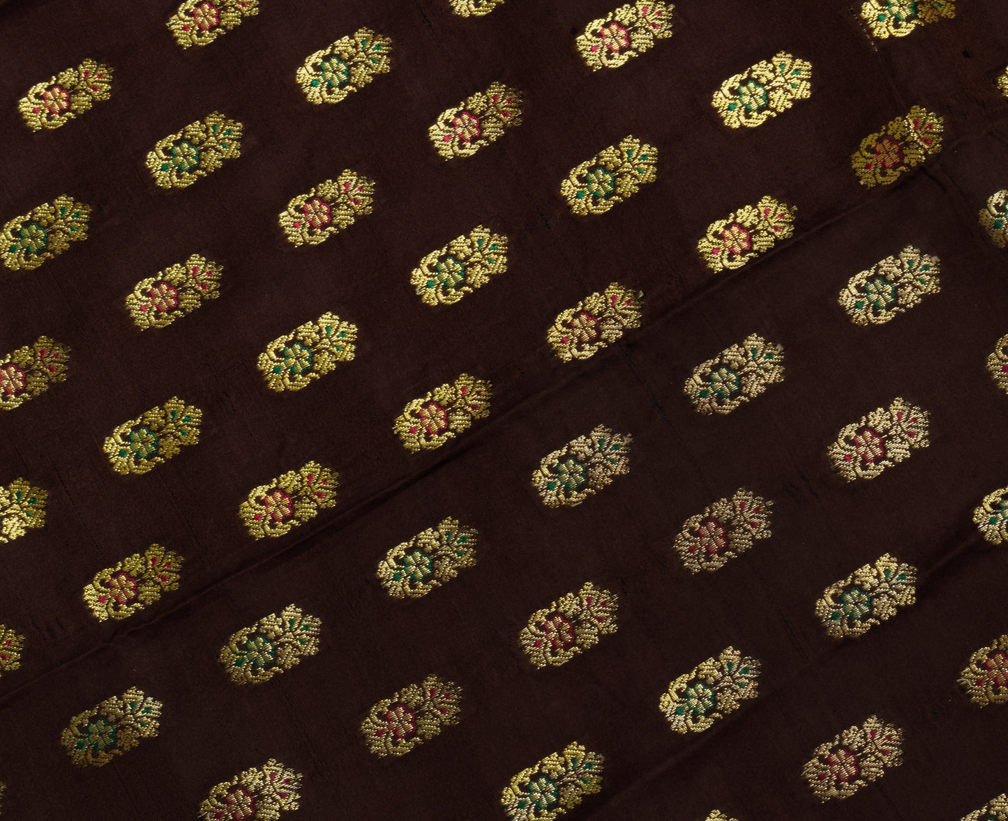 Sushila Vintage Banarasi Brown Sari Remnant Scrap Pure Silk Woven Craft Fabric