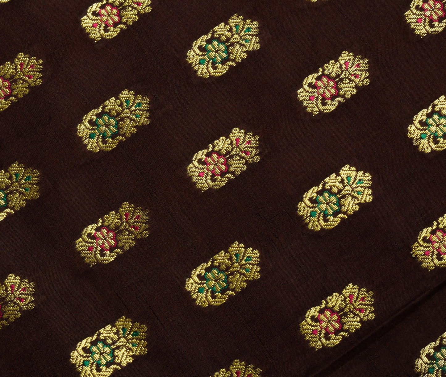 Sushila Vintage Banarasi Brown Sari Remnant Scrap Pure Silk Woven Craft Fabric