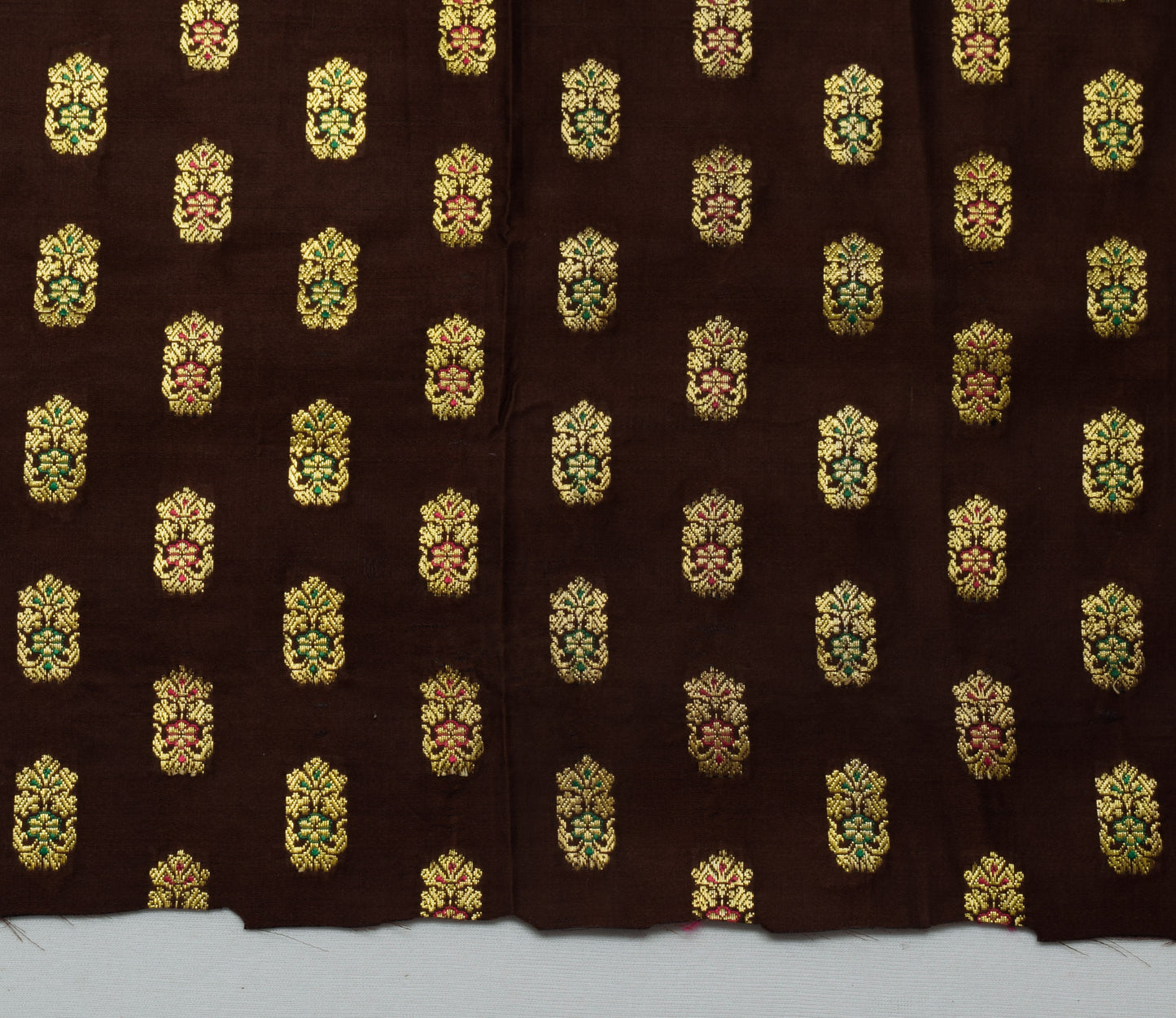 Sushila Vintage Banarasi Brown Sari Remnant Scrap Pure Silk Woven Craft Fabric