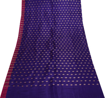 Sushila Vintage Blue Sari Remnant Scrap Pure Satin Silk Woven Craft Sari Fabric