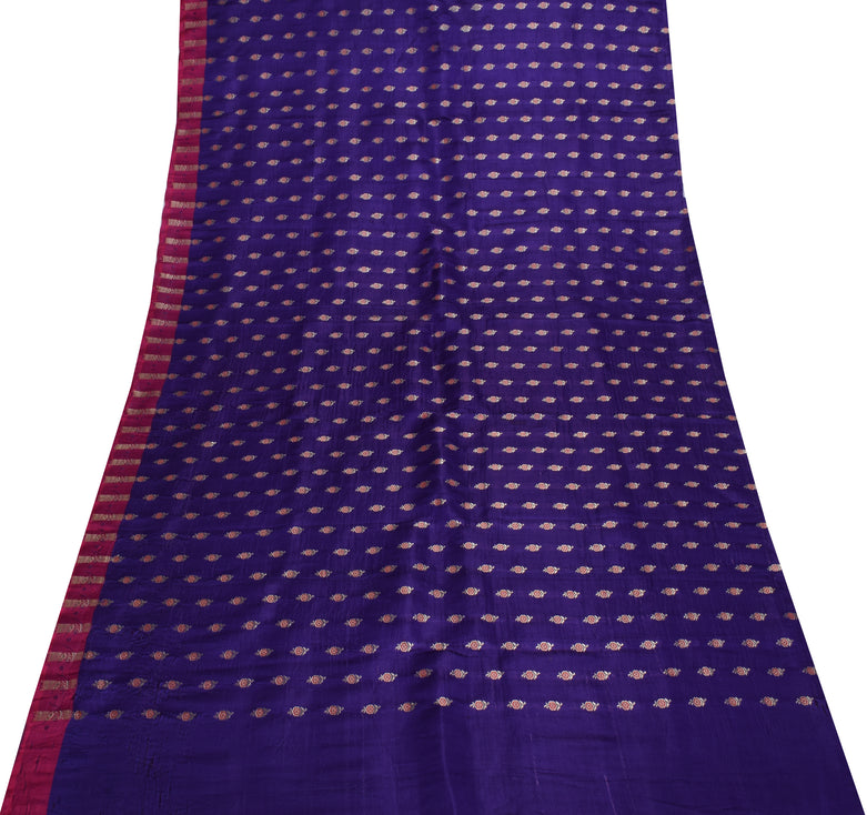 Sushila Vintage Blue Sari Remnant Scrap Pure Satin Silk Woven Craft Sari Fabric