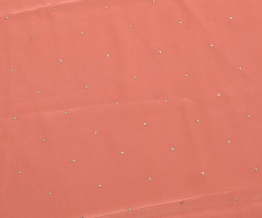 Sushila Vintage Peach Sari Remnant Scrap Blend Silk Embroidered Craft Fabric