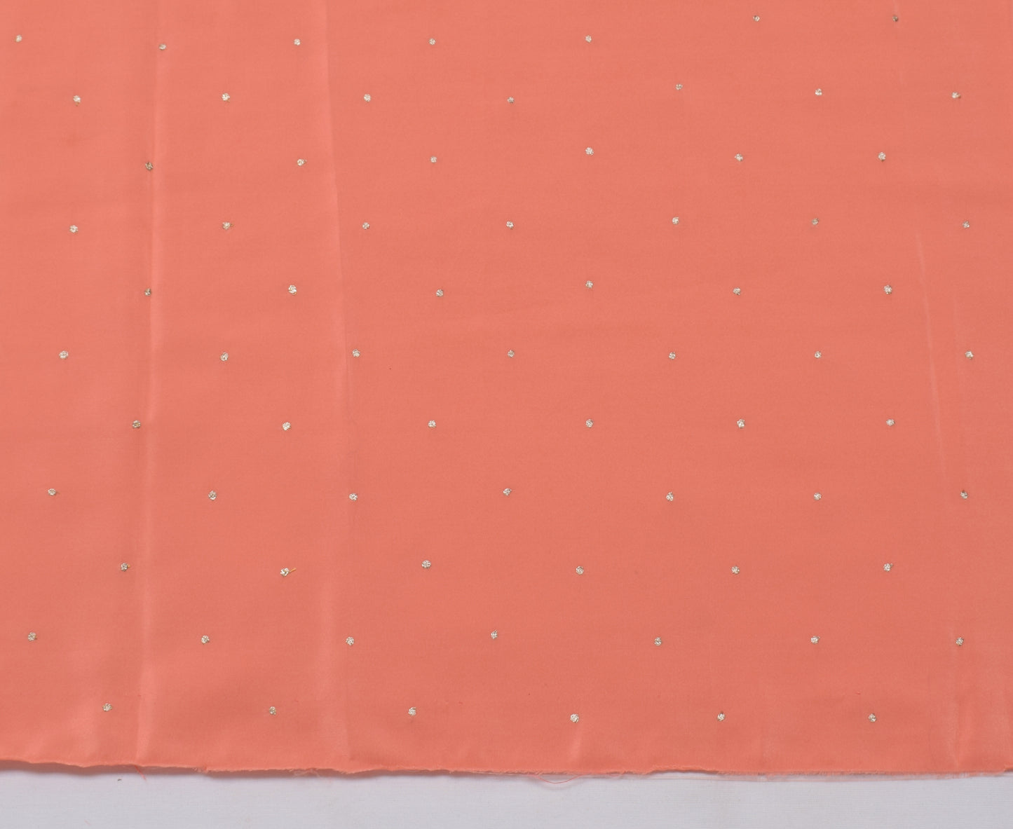 Sushila Vintage Peach Sari Remnant Scrap Blend Silk Embroidered Craft Fabric