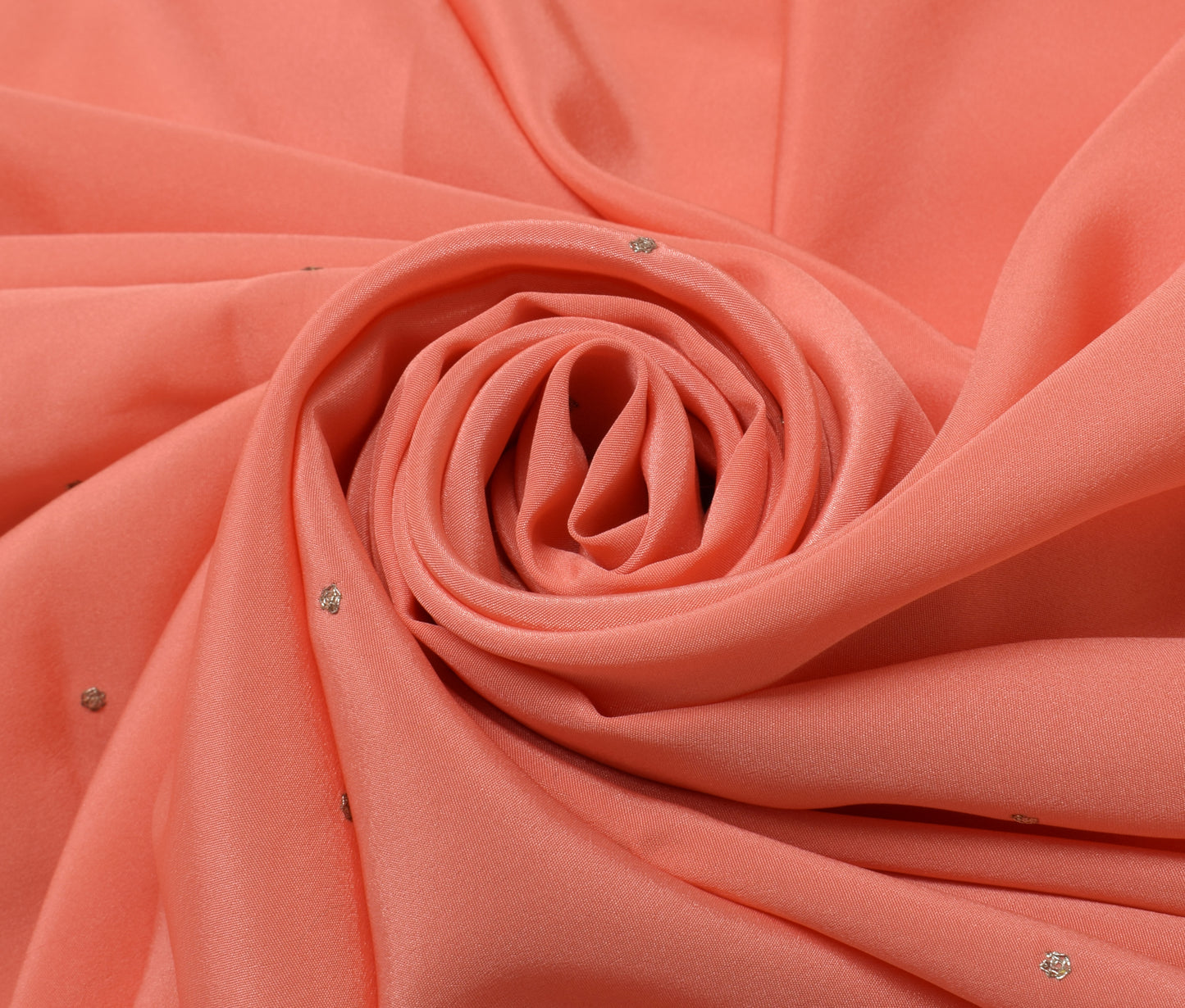 Sushila Vintage Peach Sari Remnant Scrap Blend Silk Embroidered Craft Fabric