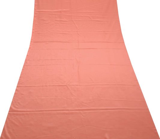 Sushila Vintage Peach Sari Remnant Scrap Blend Silk Embroidered Craft Fabric