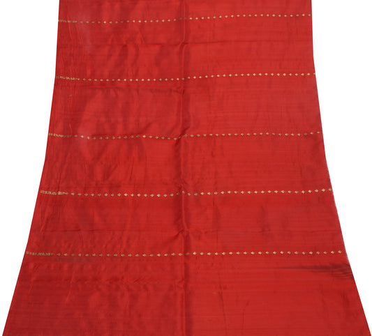 Sushila Vintage Red Sari Remnant Scrap Blend Nylon Zari Woven Craft Fabric