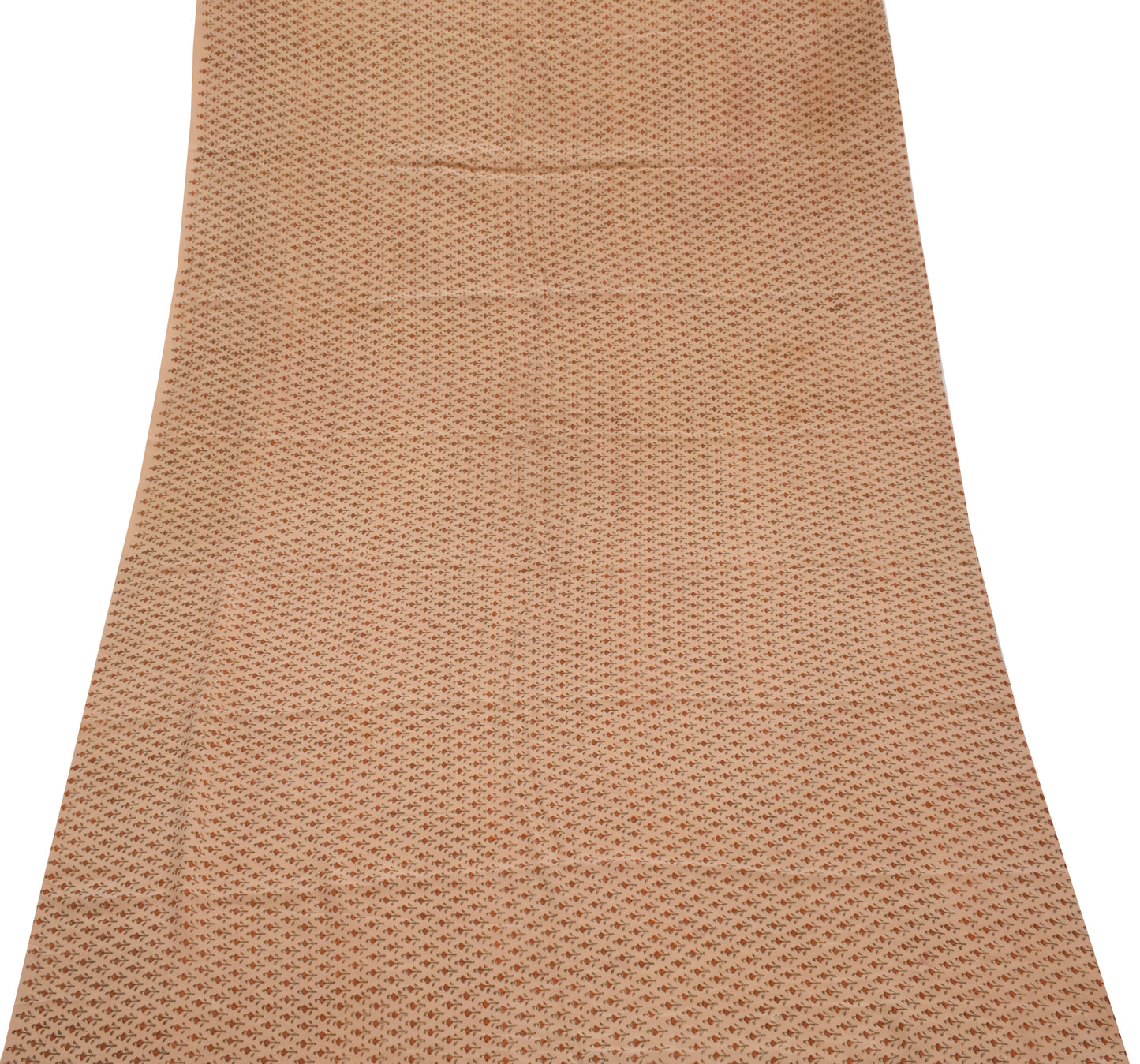 Sushila Vintage Light Brown  Sari Remnant Scrap Pure Crepe Printed Craft Fabric