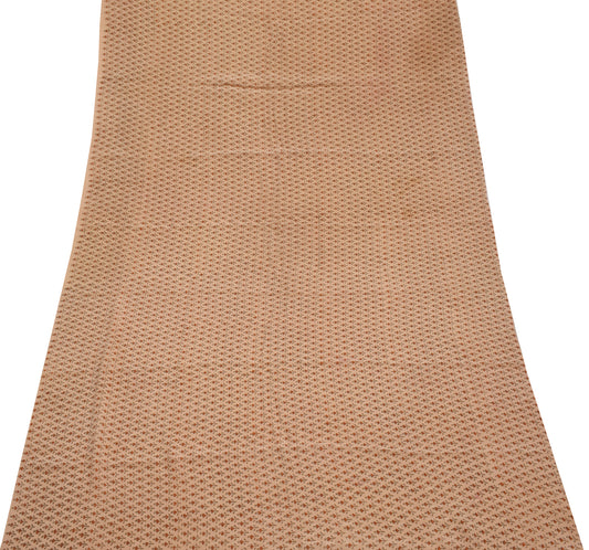 Sushila Vintage Light Brown  Sari Remnant Scrap Pure Crepe Printed Craft Fabric