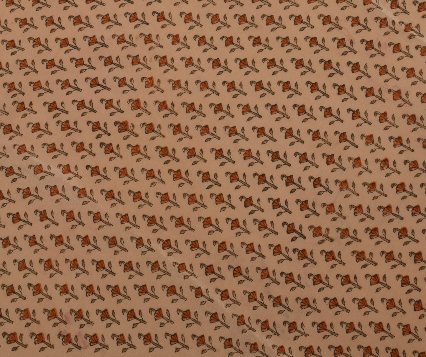 Sushila Vintage Light Brown  Sari Remnant Scrap Pure Crepe Printed Craft Fabric