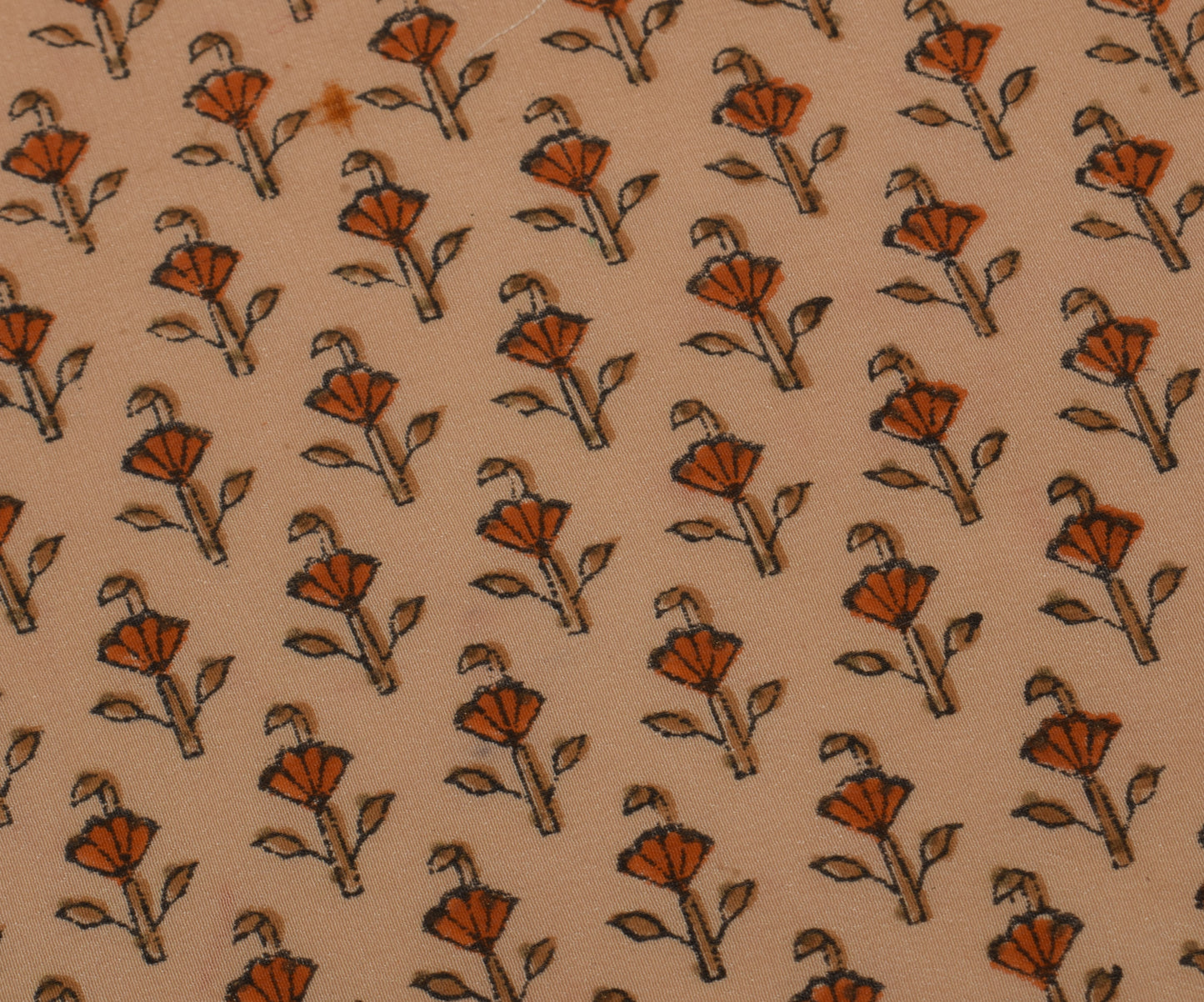 Sushila Vintage Light Brown  Sari Remnant Scrap Pure Crepe Printed Craft Fabric