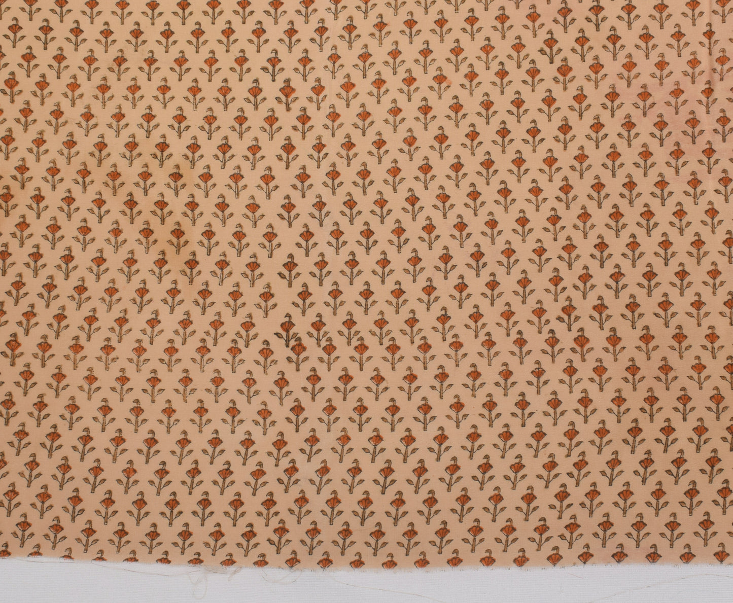 Sushila Vintage Light Brown  Sari Remnant Scrap Pure Crepe Printed Craft Fabric