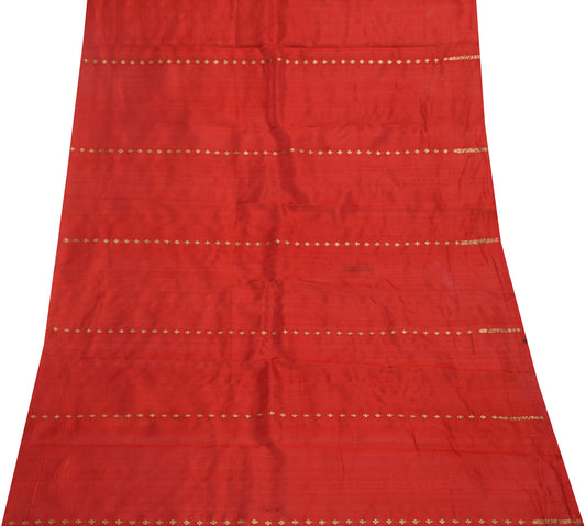 Sushila Vintage Indian Red Sari Remnant Scrap Blend Nylon Woven Craft Fabric