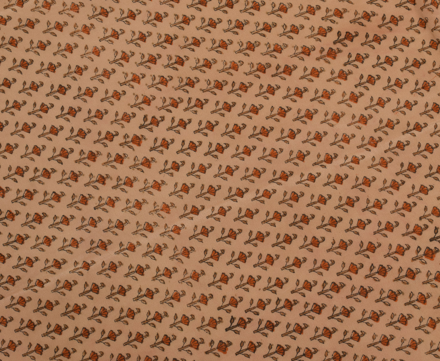 Sushila Vintage Brown Sari Remnant Scrap Pure Crepe Silk Printed Craft Fabric