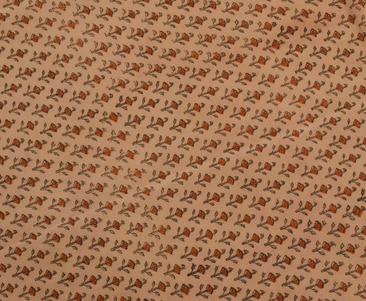 Sushila Vintage Brown Sari Remnant Scrap Pure Crepe Silk Printed Craft Fabric