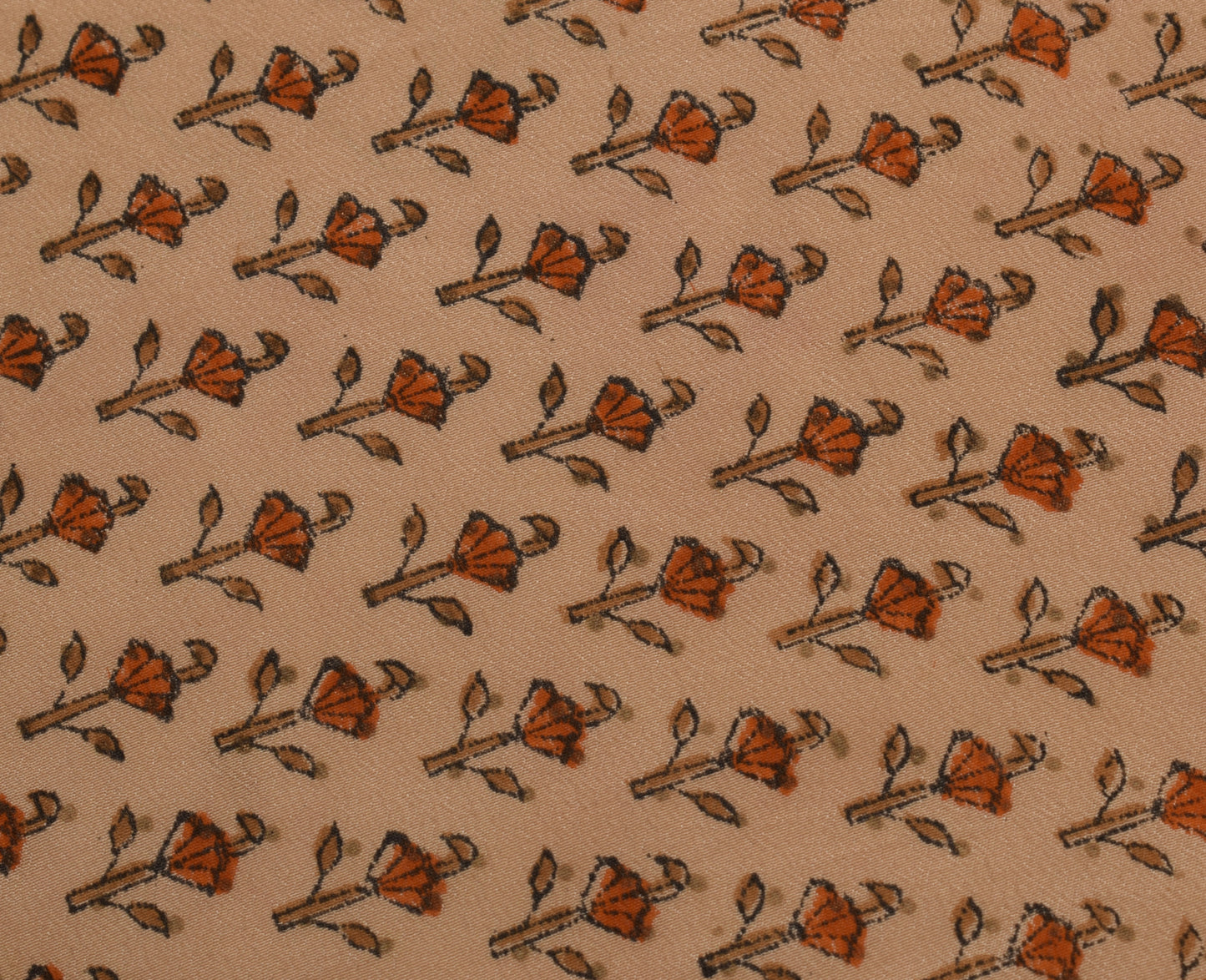 Sushila Vintage Brown Sari Remnant Scrap Pure Crepe Silk Printed Craft Fabric