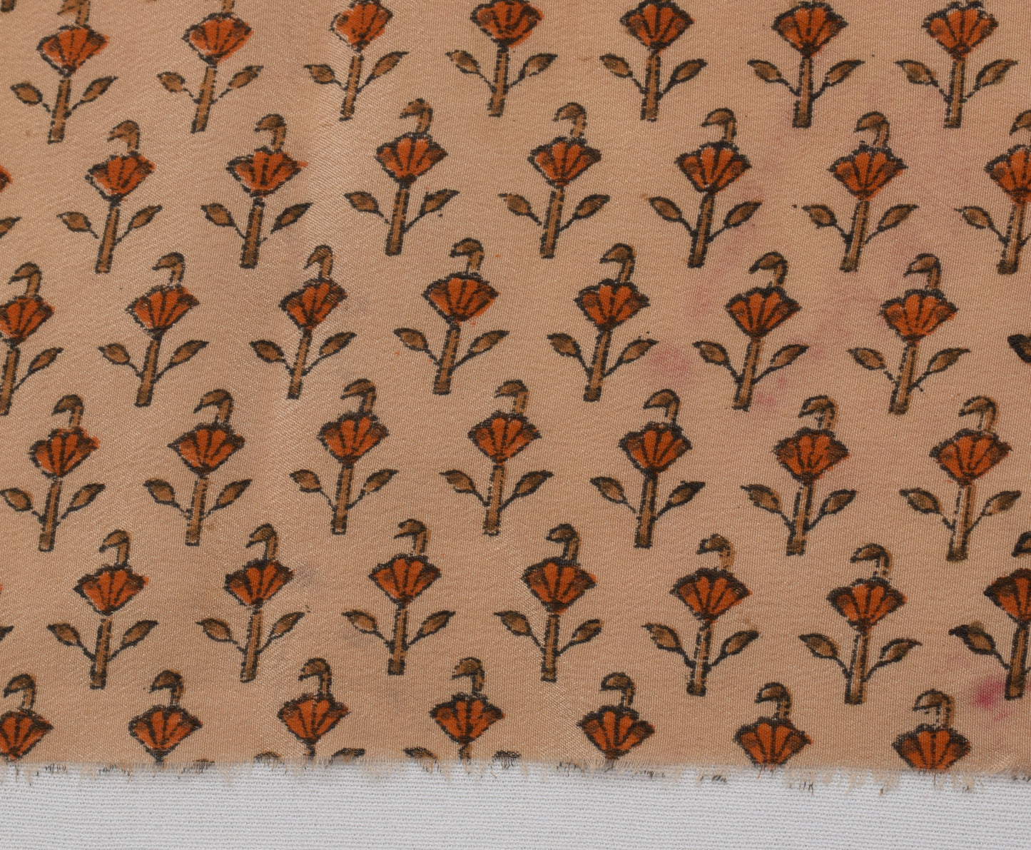 Sushila Vintage Brown Sari Remnant Scrap Pure Crepe Silk Printed Craft Fabric