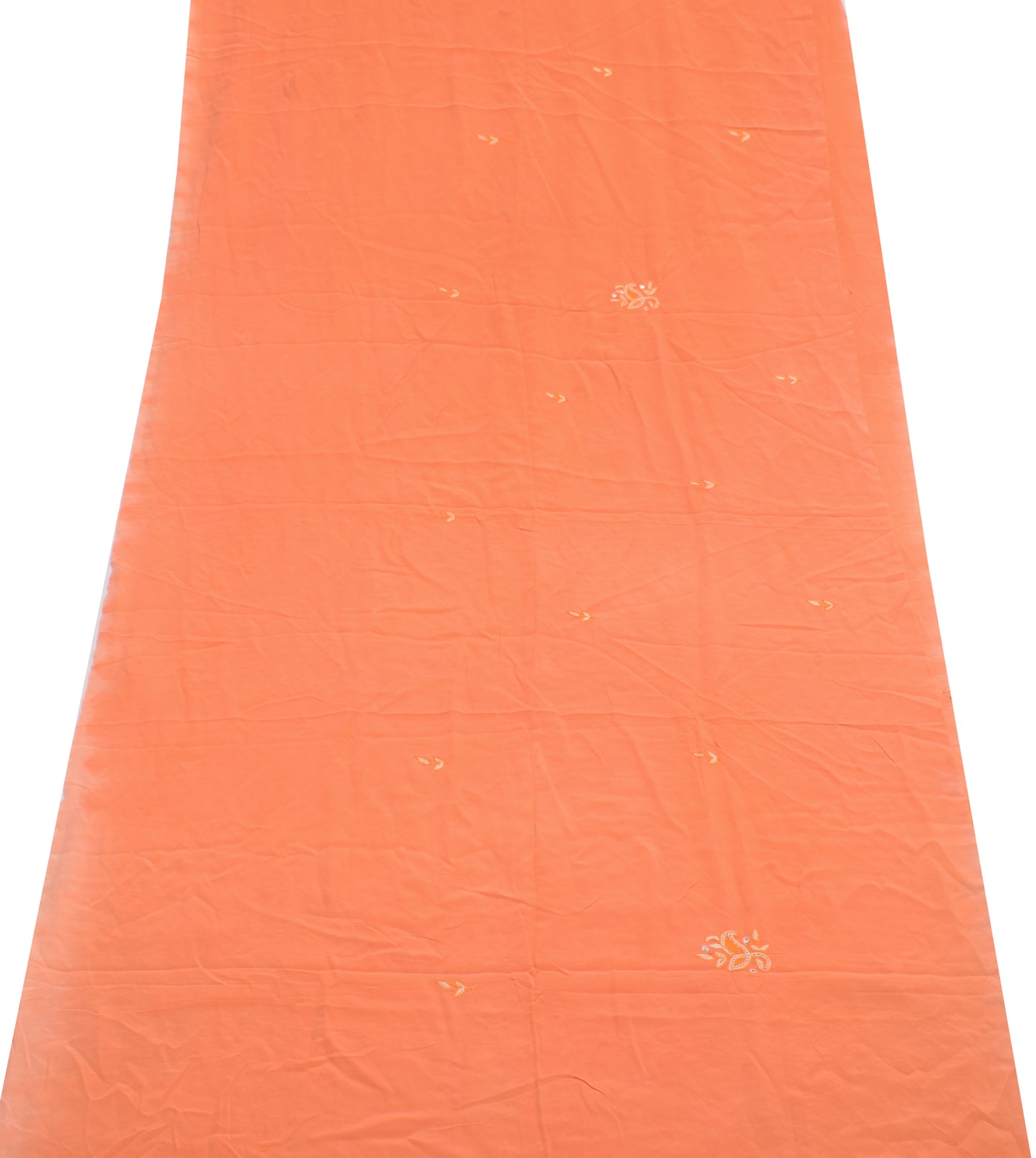 Sushila Vintage Orange Sari Remnant Scrap Pure Crepe Embroidered Craft Fabric