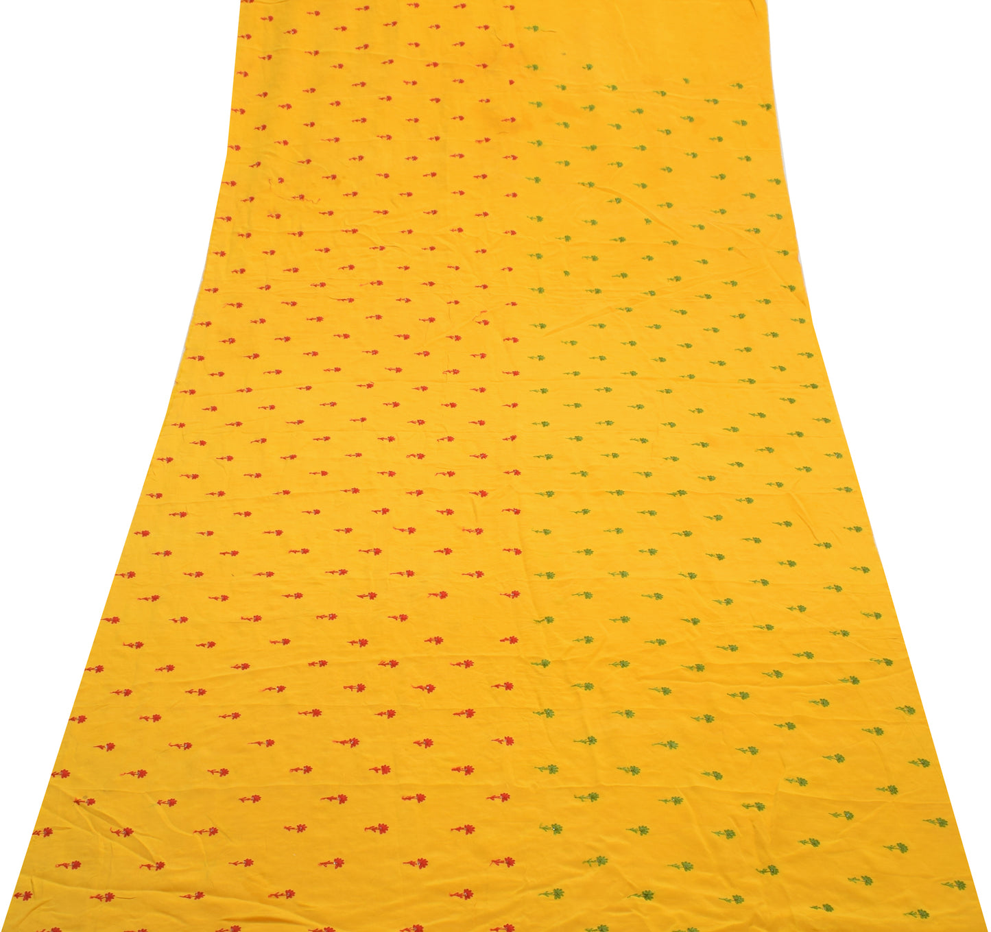 Sushila Vintage Yellow Sari Remnant Scrap Pure Crepe Embroidered Craft Fabric