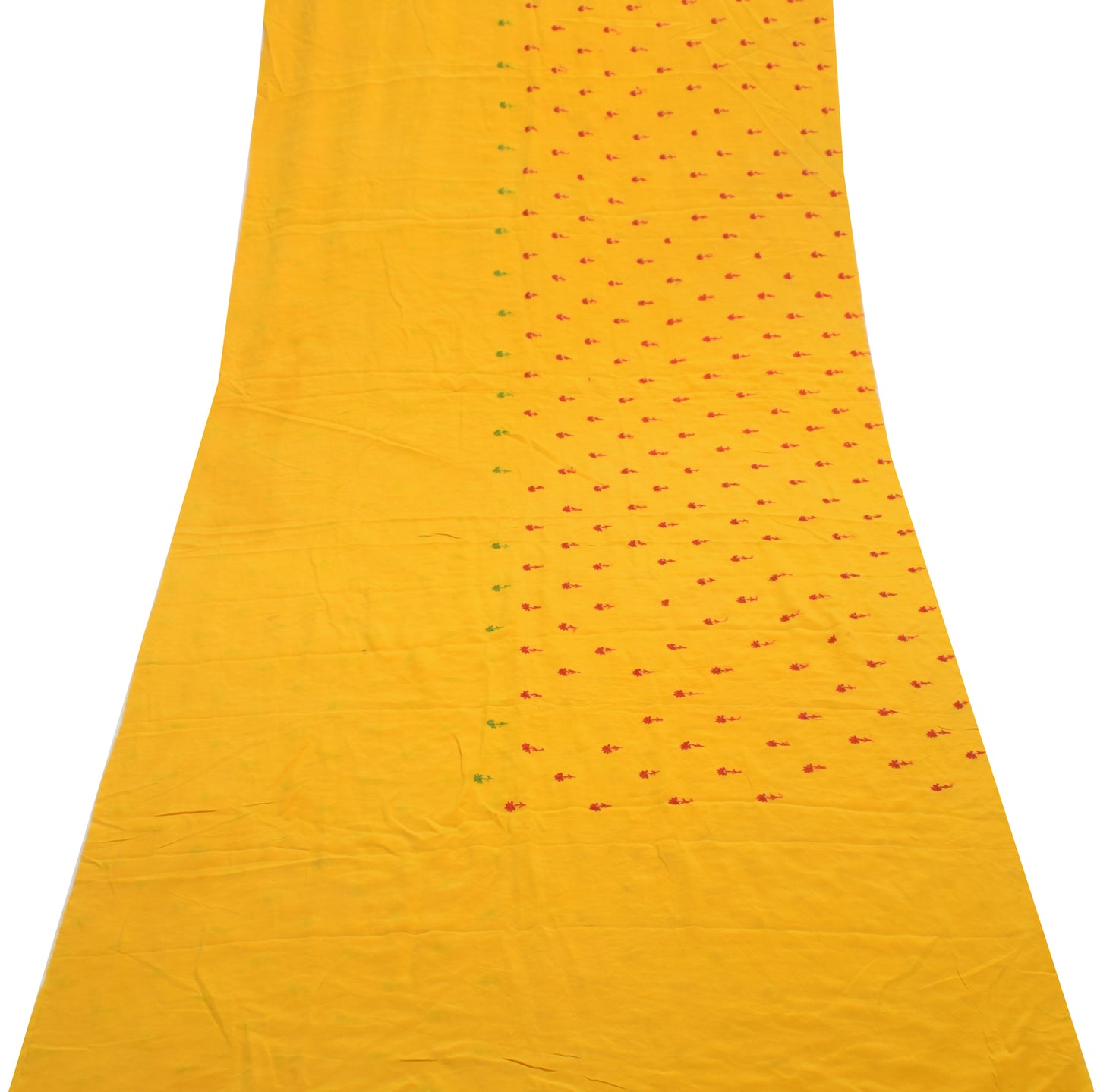 Sushila Vintage Yellow Sari Remnant Scrap Pure Crepe Embroidered Craft Fabric