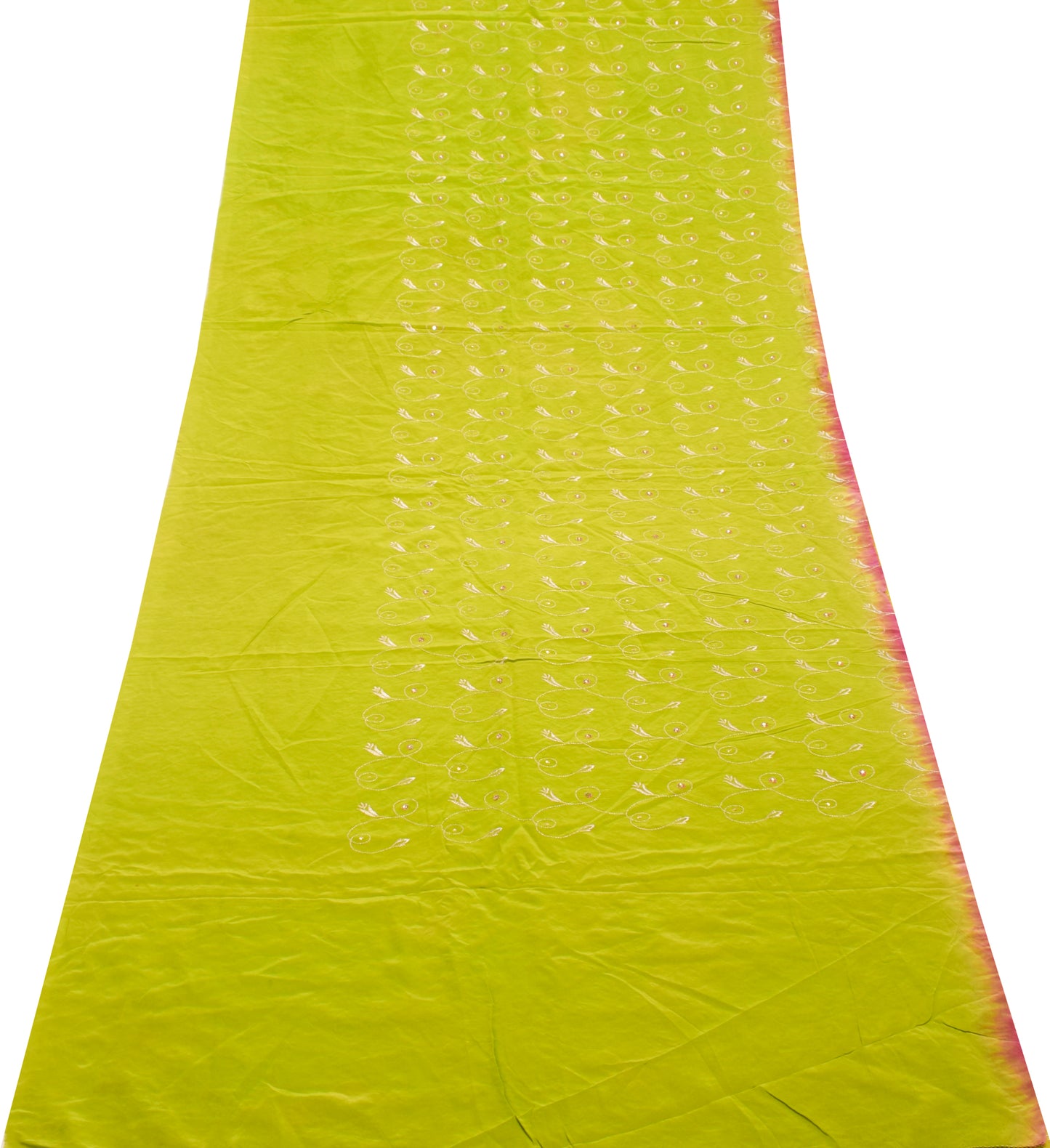 Sushila Vintage Green Sari Remnant Scrap 100%Pure Crepe Embroidered Craft Fabric
