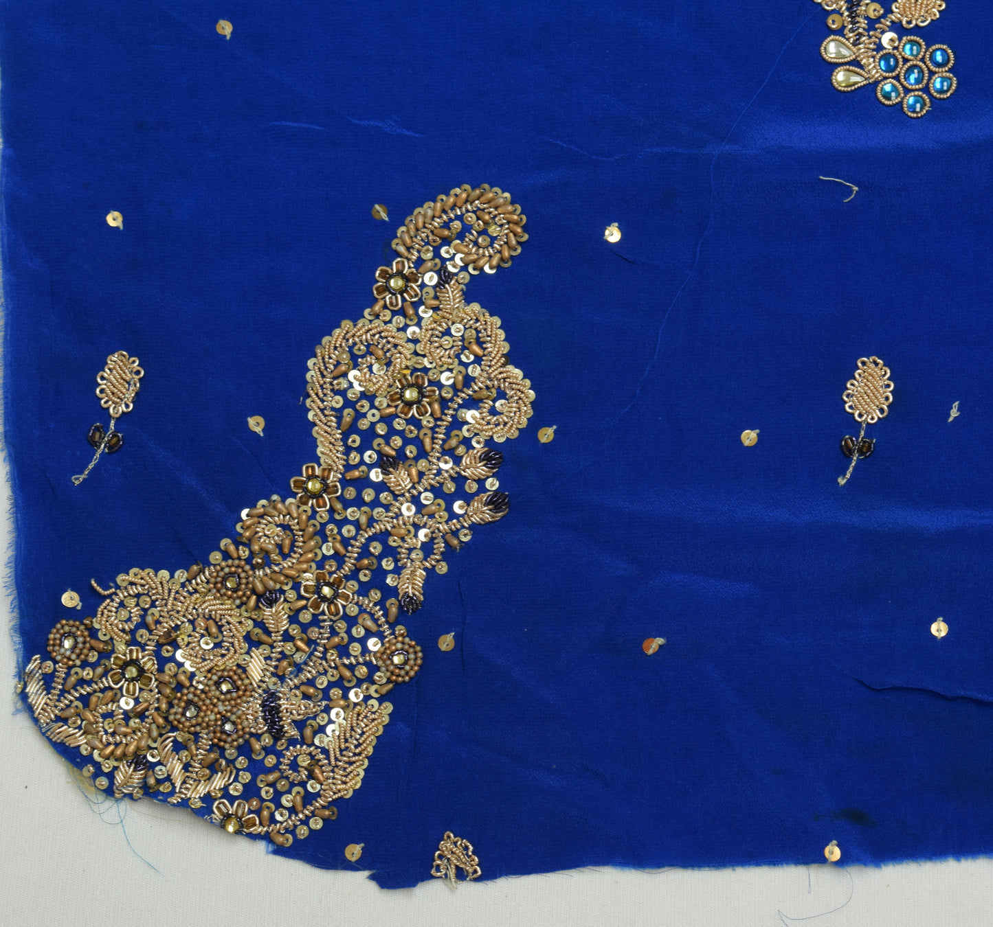 Sushila Vintage Yellow Sari Remnant Scrap Pure Crepe Hand Beaded Craft Fabric