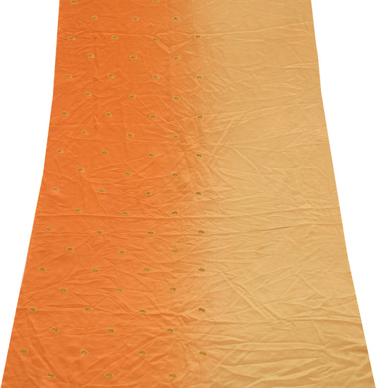 Sushila Vintage Rust Sari Remnant Scrap 100% Pure Crepe Hand Beaded Craft Fabric