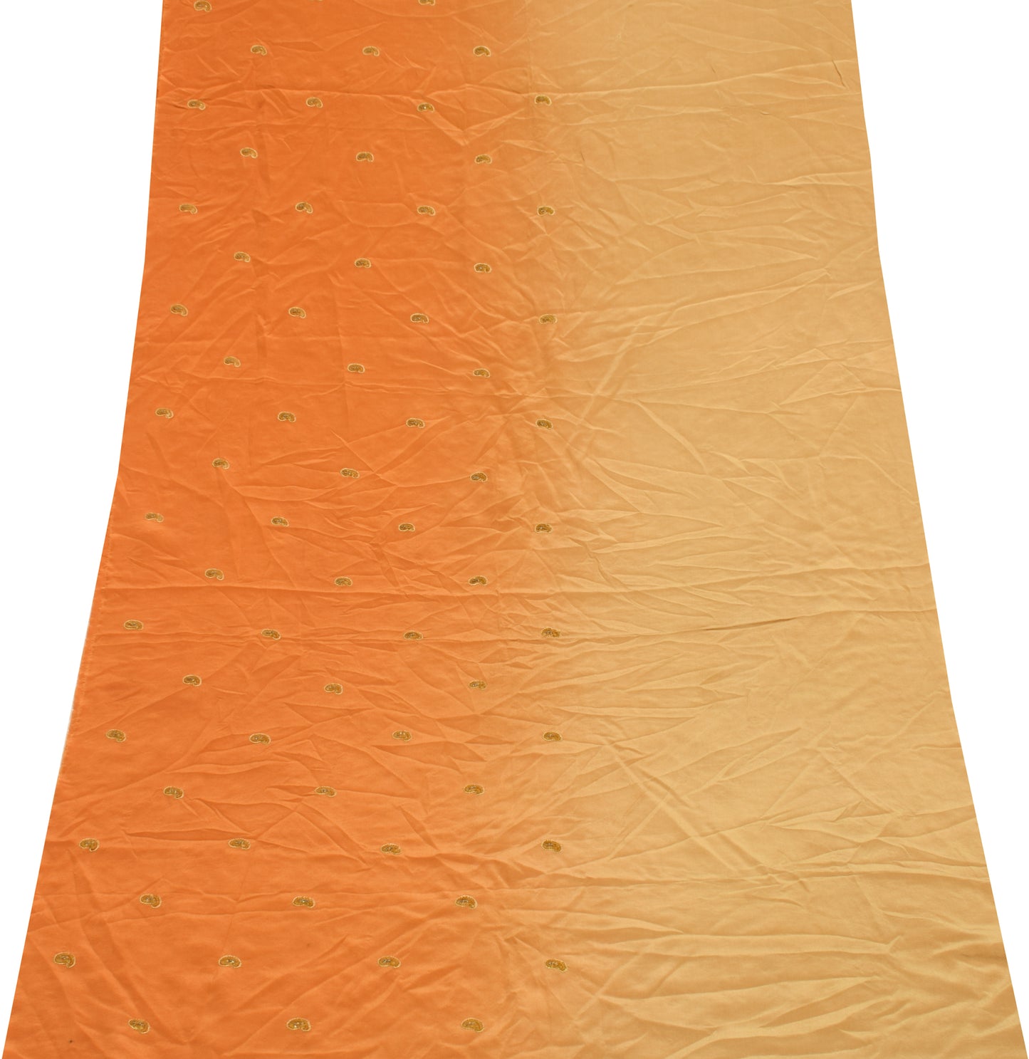 Sushila Vintage Rust Sari Remnant Scrap 100% Pure Crepe Hand Beaded Craft Fabric