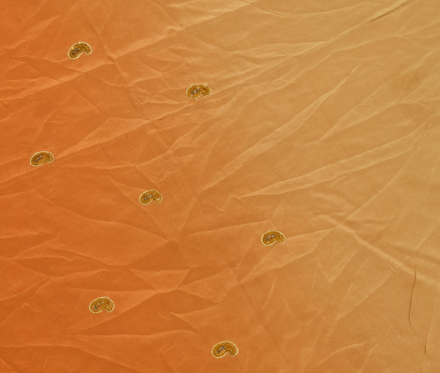 Sushila Vintage Rust Sari Remnant Scrap 100% Pure Crepe Hand Beaded Craft Fabric