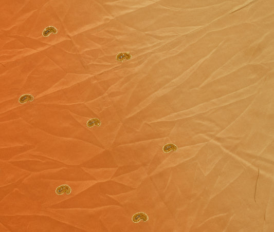 Sushila Vintage Rust Sari Remnant Scrap 100% Pure Crepe Hand Beaded Craft Fabric