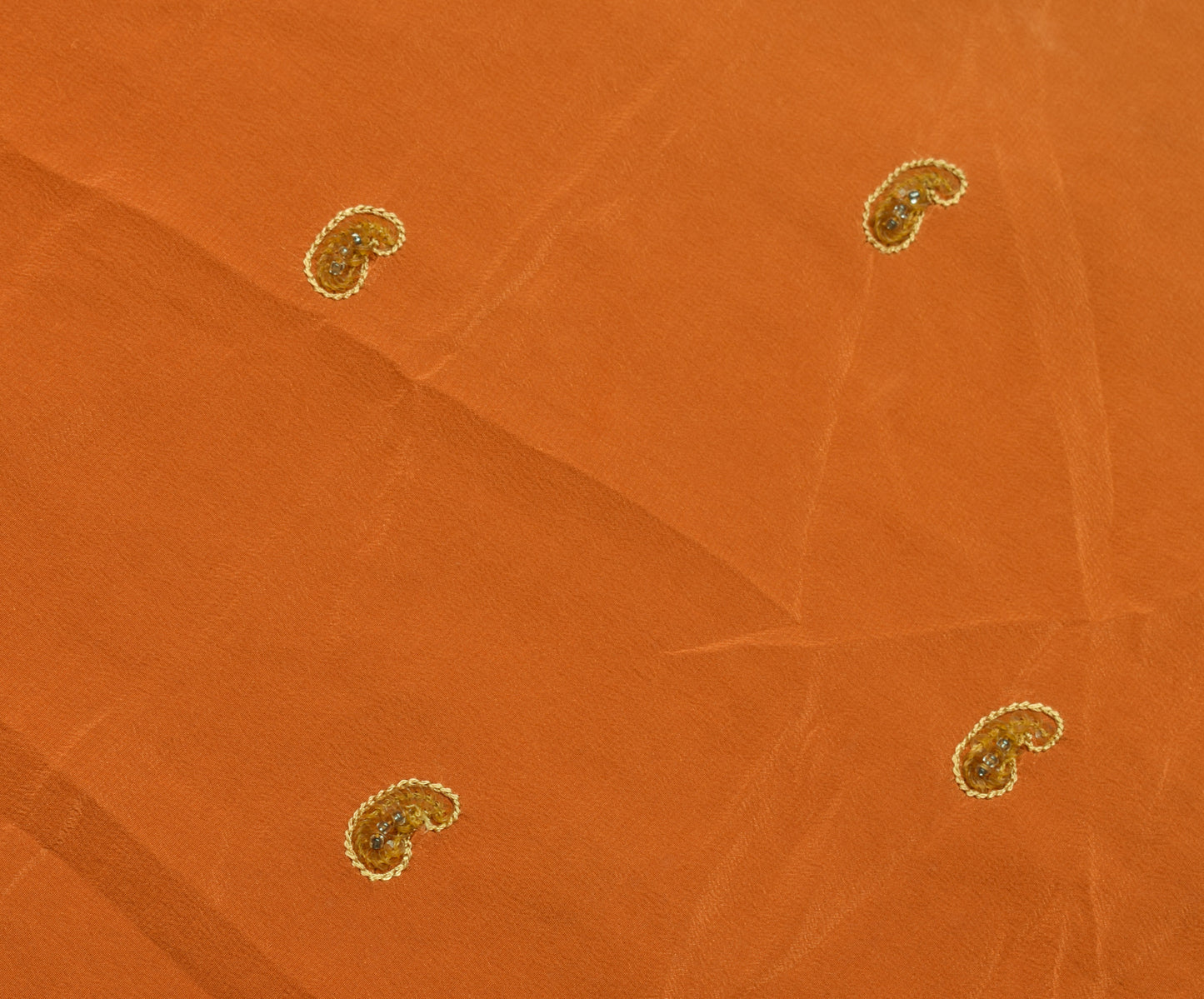 Sushila Vintage Rust Sari Remnant Scrap 100% Pure Crepe Hand Beaded Craft Fabric