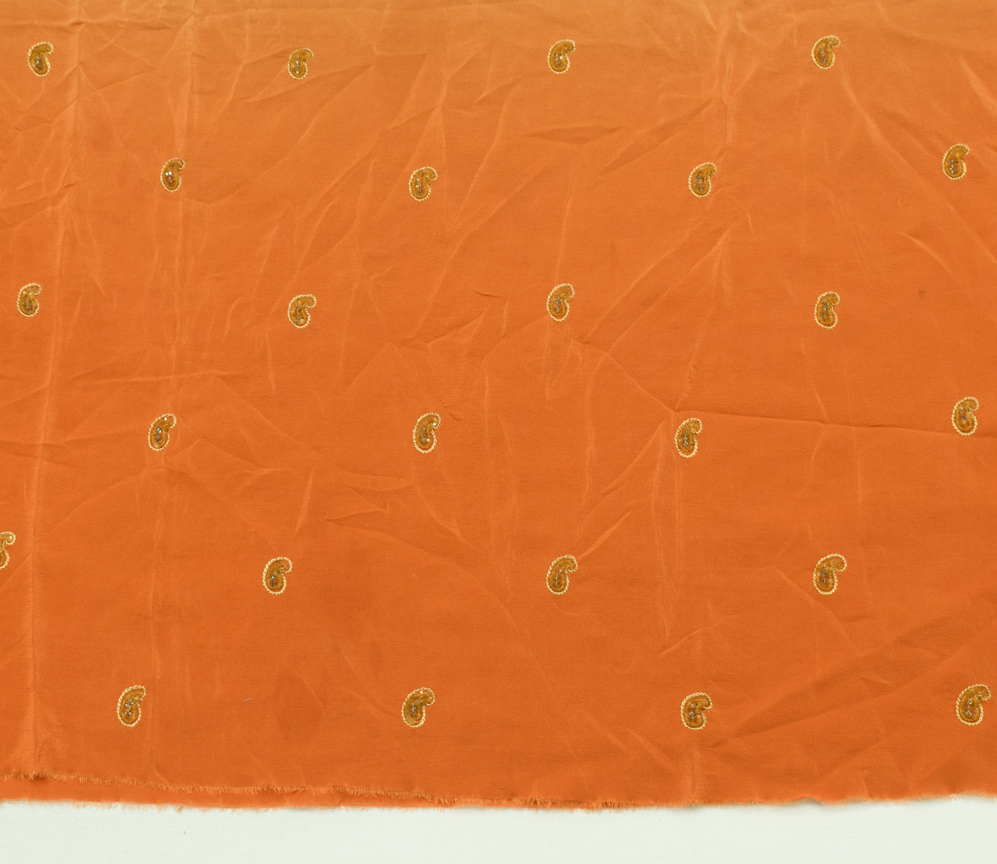 Sushila Vintage Rust Sari Remnant Scrap 100% Pure Crepe Hand Beaded Craft Fabric