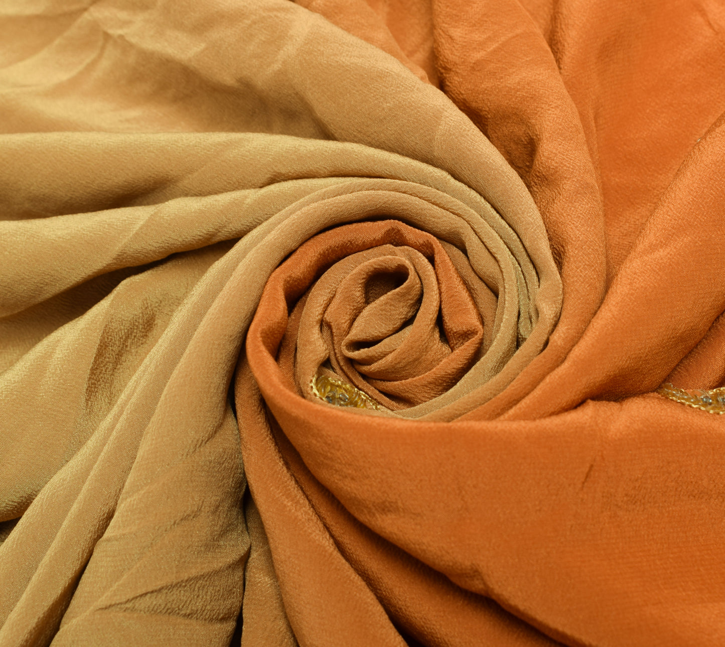 Sushila Vintage Rust Sari Remnant Scrap 100% Pure Crepe Hand Beaded Craft Fabric