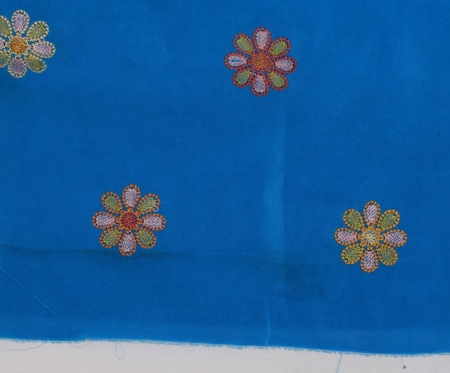 Sushila Vintage Blue Sari Remnant Scrap 100% pure Crepe Embroidered Craft Fabric