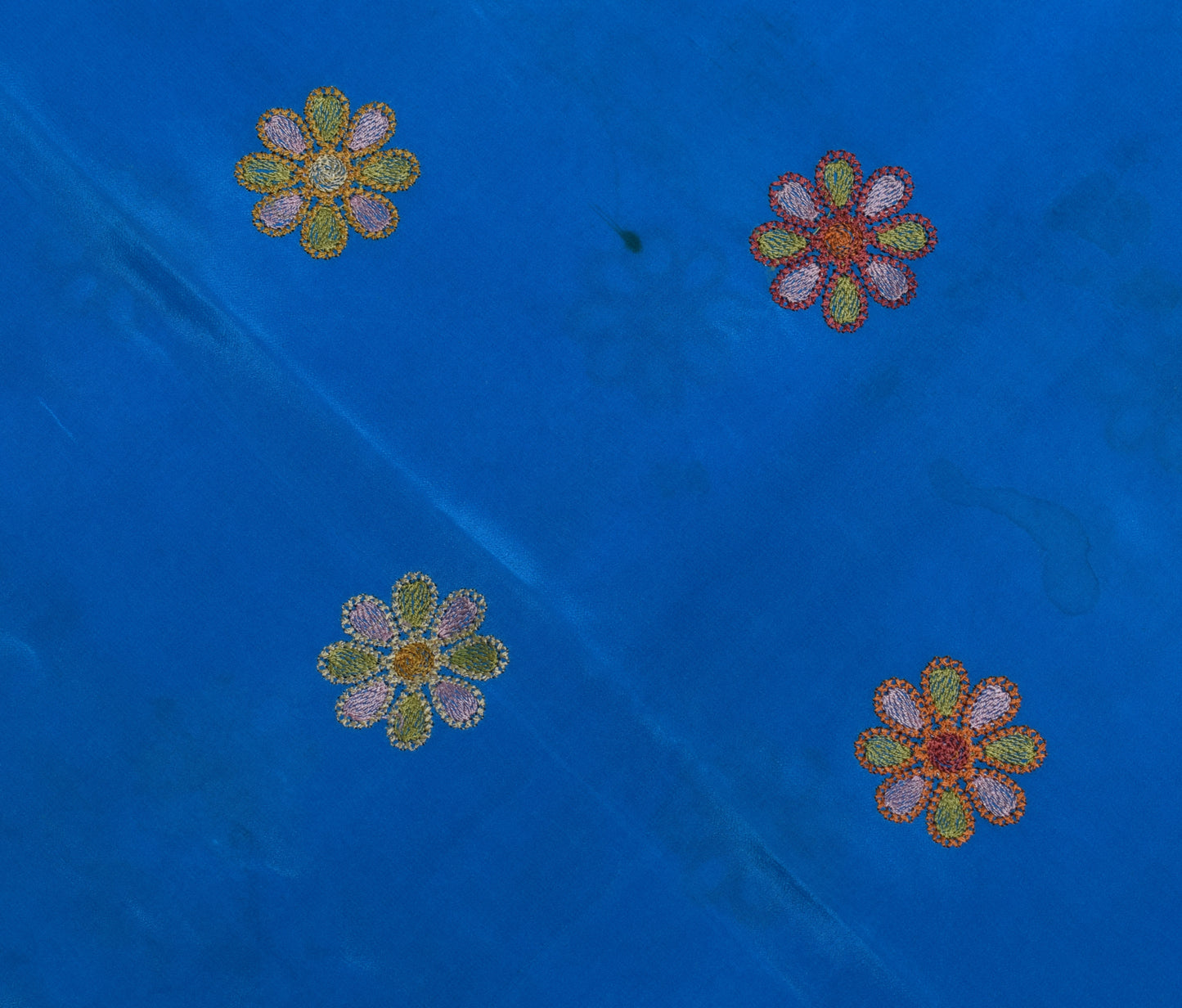 Sushila Vintage Blue Sari Remnant Scrap 100% pure Crepe Embroidered Craft Fabric