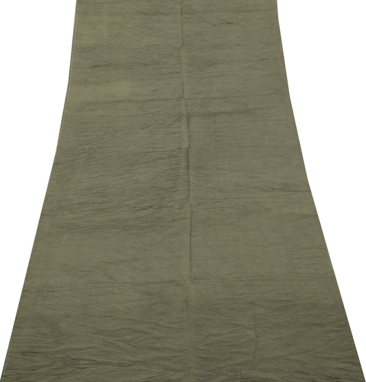 Sushila Vintage Greenish Gray Indian Sari Remnant Scrap Blend Silk Craft Fabric