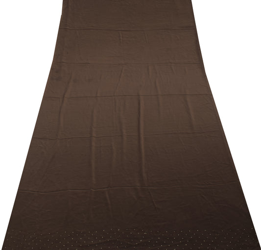 Sushila Vintage Brown Sari Remnant Scrap Blend Crepe Mukesh Work Craft Fabric