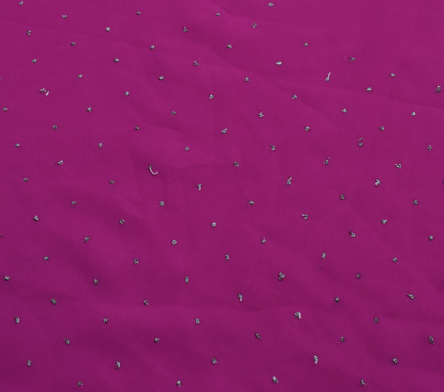 Sushila Vintage Magenta Sari Remnant Scrap Georgette Mukesh Work Craft Fabric