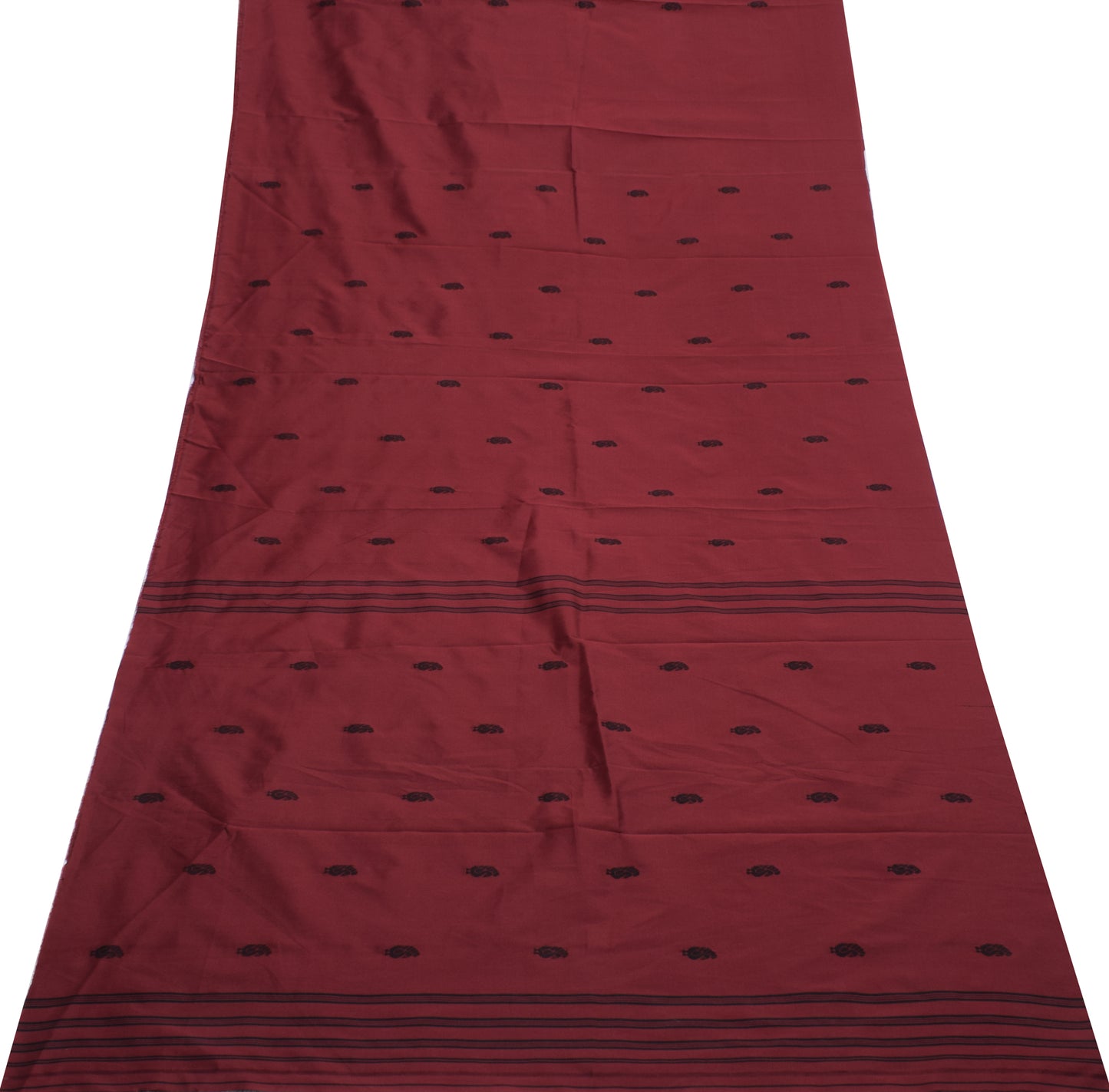 Sushila Vintage Maroon Sari Remnant Scrap Art Silk Peacock Woven Craft Fabric