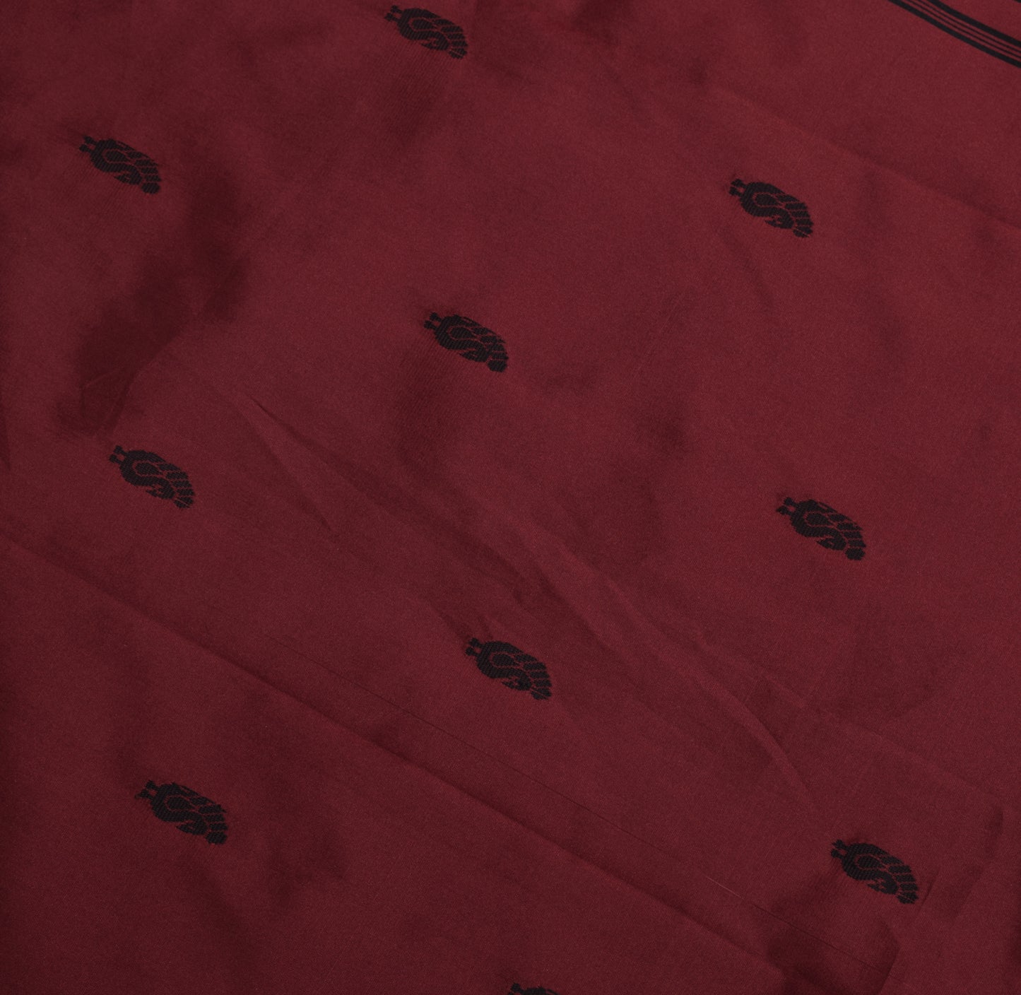 Sushila Vintage Maroon Sari Remnant Scrap Art Silk Peacock Woven Craft Fabric
