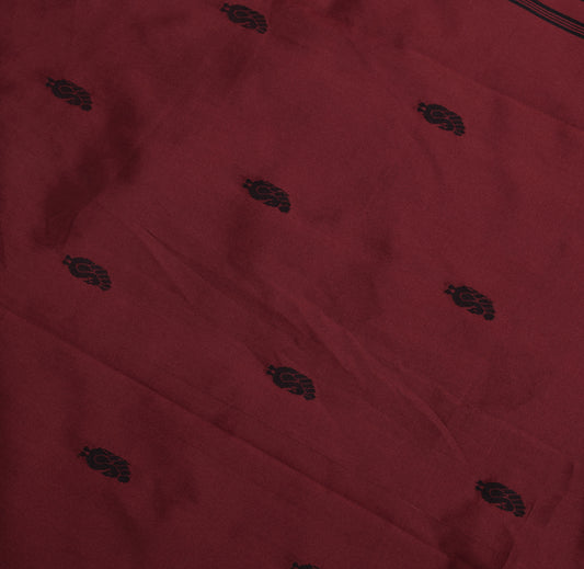 Sushila Vintage Maroon Sari Remnant Scrap Art Silk Peacock Woven Craft Fabric