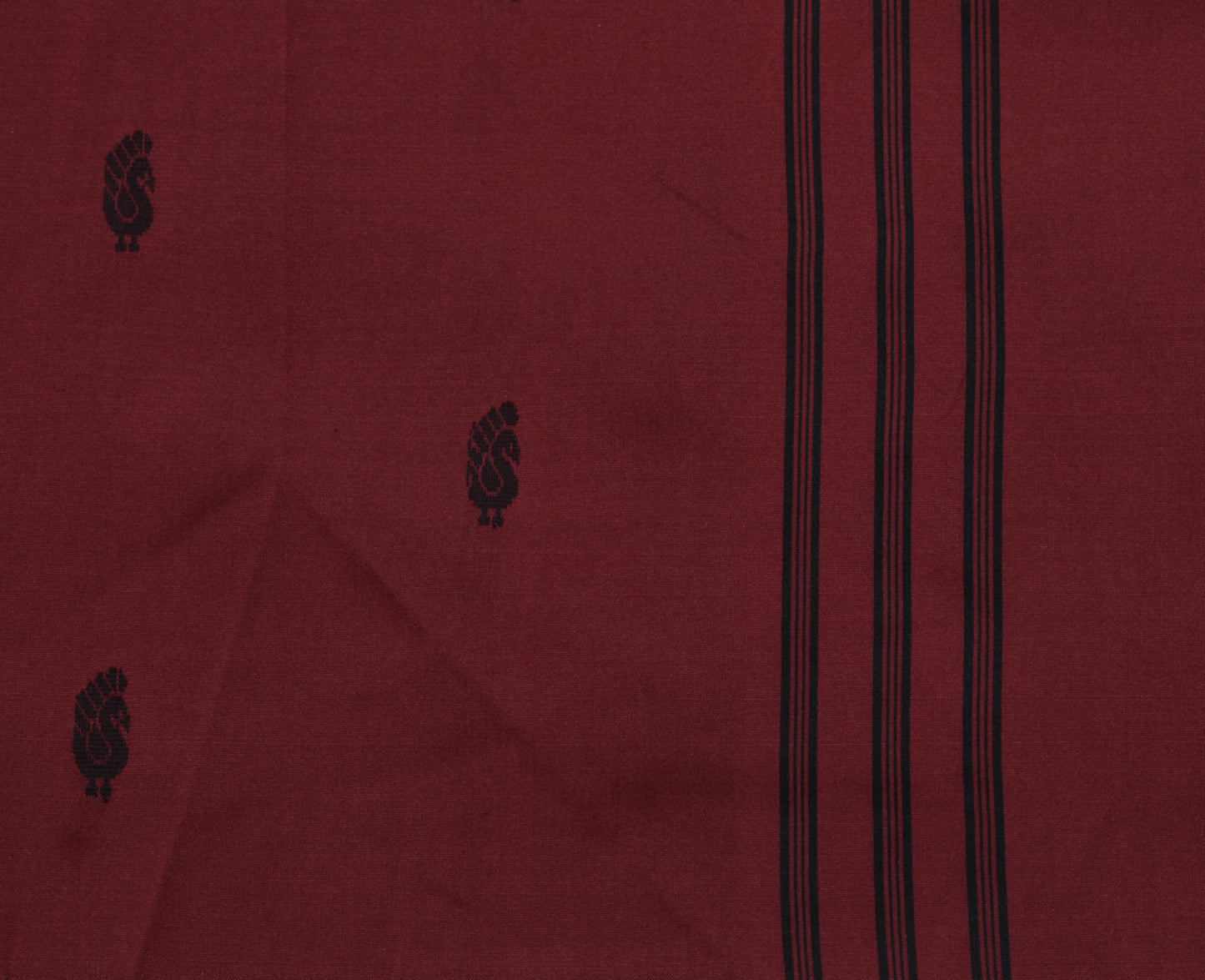 Sushila Vintage Maroon Sari Remnant Scrap Art Silk Peacock Woven Craft Fabric