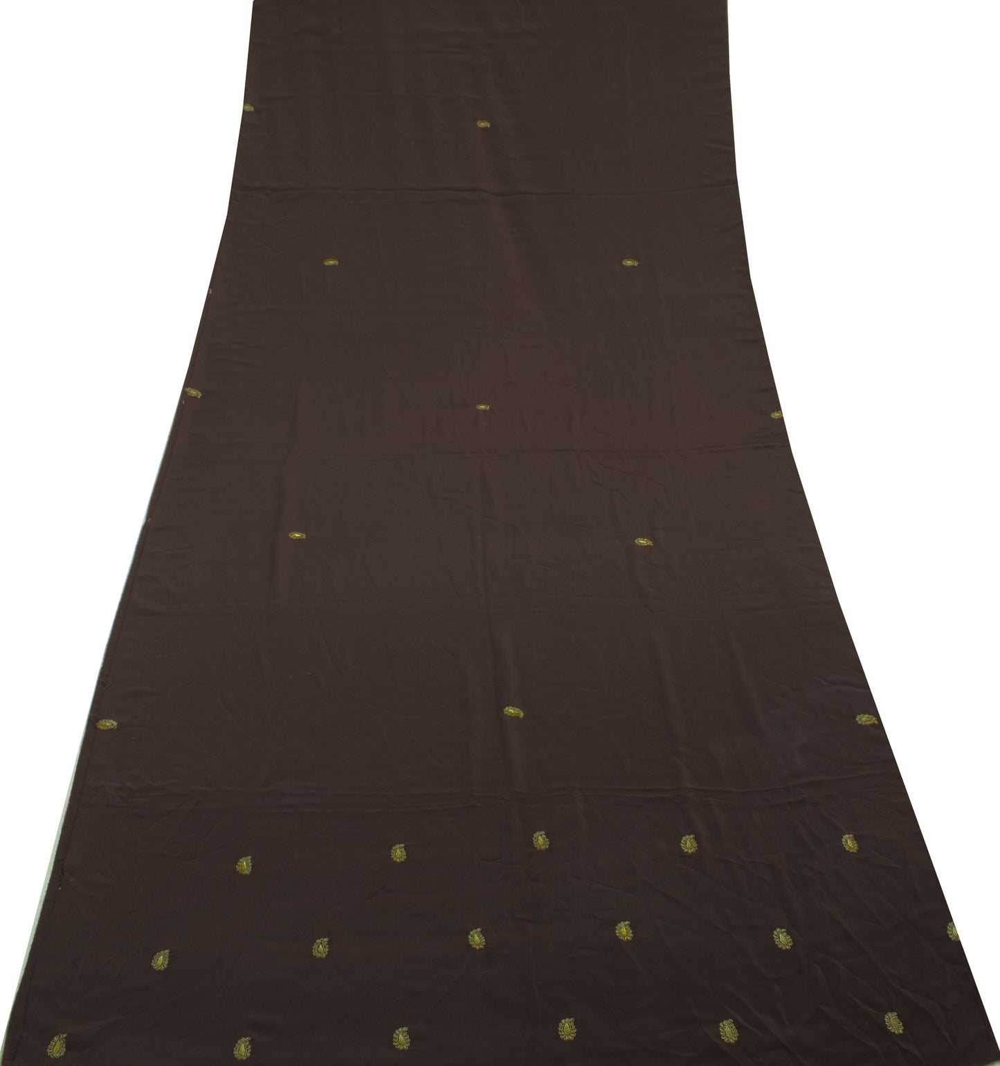 Sushila Vintage Brown Sari Remnant Scrap Blend Crepe Embroidered Craft Fabric