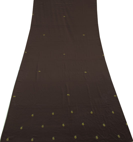 Sushila Vintage Brown Sari Remnant Scrap Blend Crepe Embroidered Craft Fabric