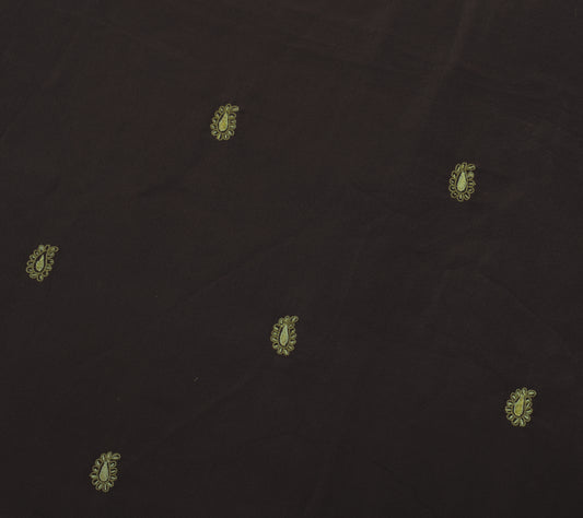 Sushila Vintage Brown Sari Remnant Scrap Blend Crepe Embroidered Craft Fabric