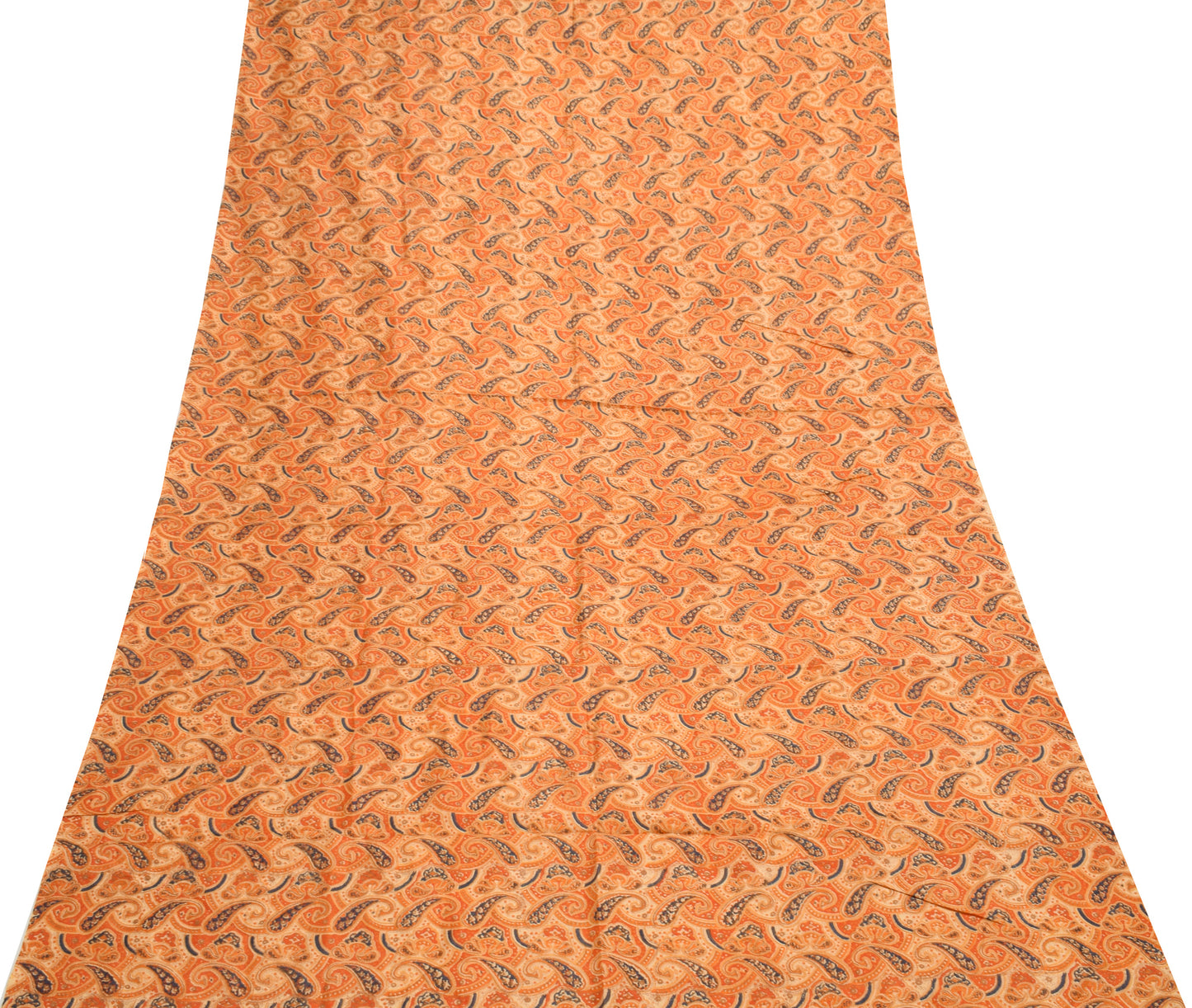 Sushila Vintage Cream Silk Sari Remnant Scrap Multi Purpose Printed Craft Fabric