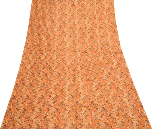 Sushila Vintage Cream Silk Sari Remnant Scrap Multi Purpose Printed Craft Fabric