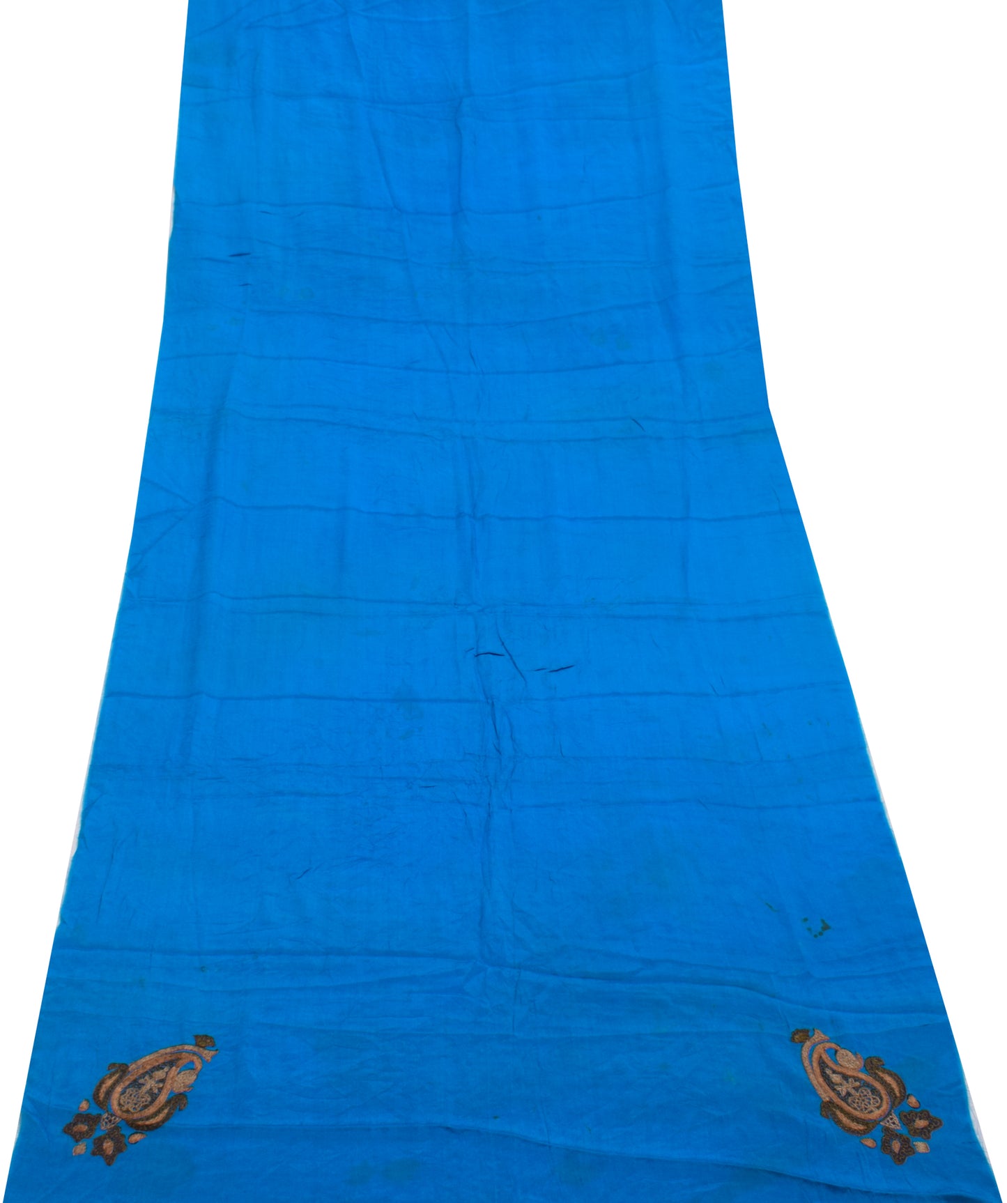 Sushila Vintage Blue Sari Remnant Scrap Multi Purpose Embroidered Craft Fabric