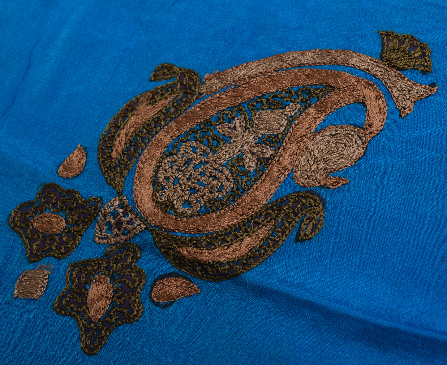 Sushila Vintage Blue Sari Remnant Scrap Multi Purpose Embroidered Craft Fabric