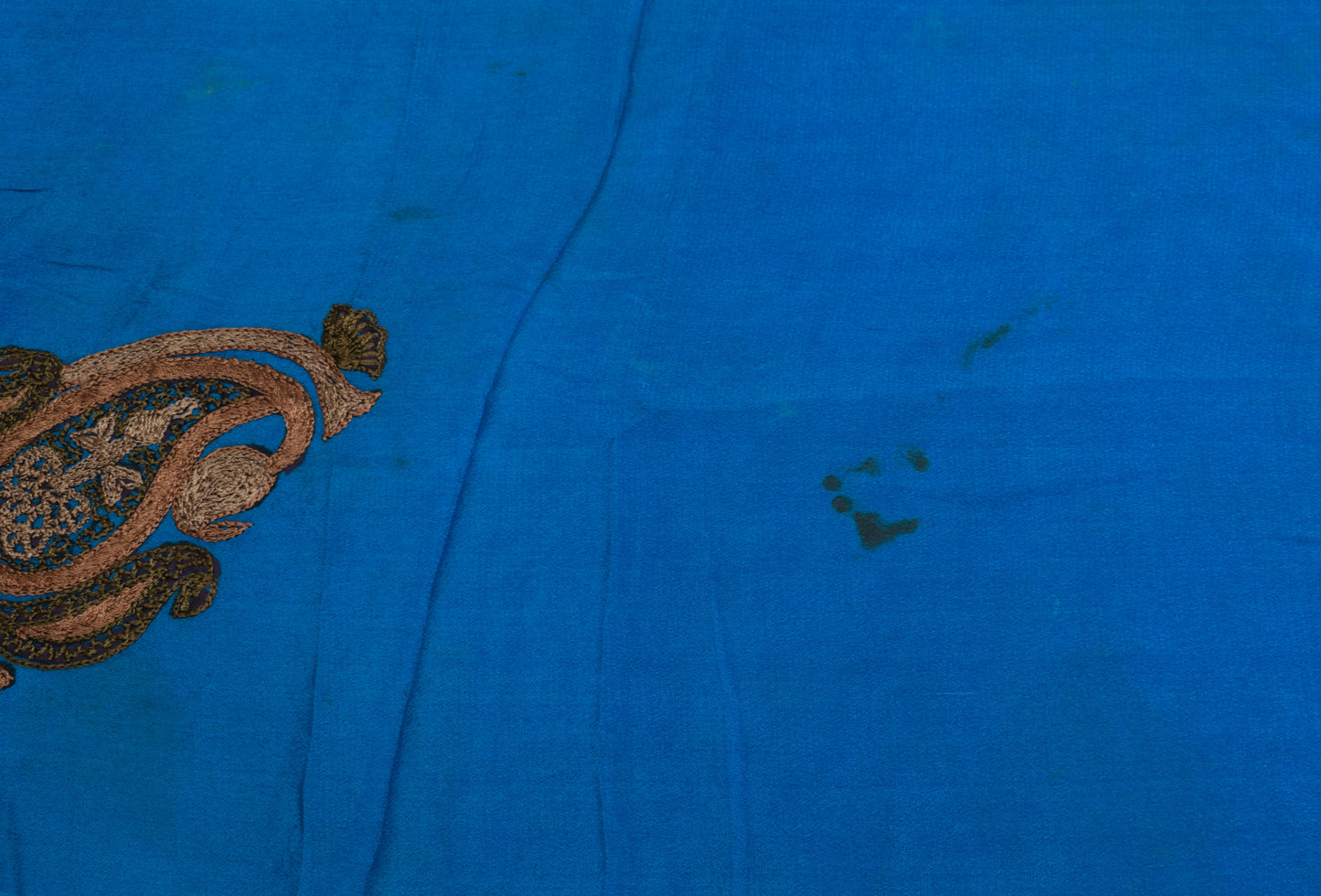 Sushila Vintage Blue Sari Remnant Scrap Multi Purpose Embroidered Craft Fabric