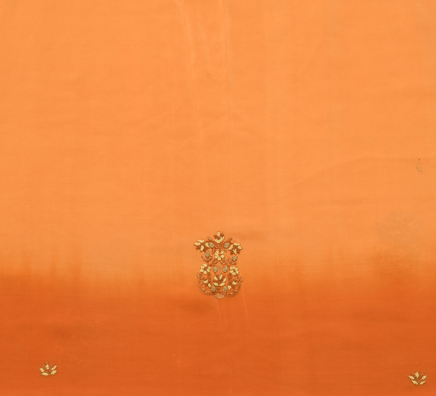 Sushila Vintage Orange Sari Remnant Scrap Pure Crepe Embroidered Craft Fabric